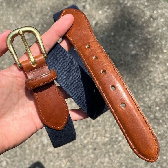 Coach Leather & Canvas Weaved Belt 3880 Coach 3880 Brown Leather Blue Red Canvas Woven Belt Mens 36  main image 2